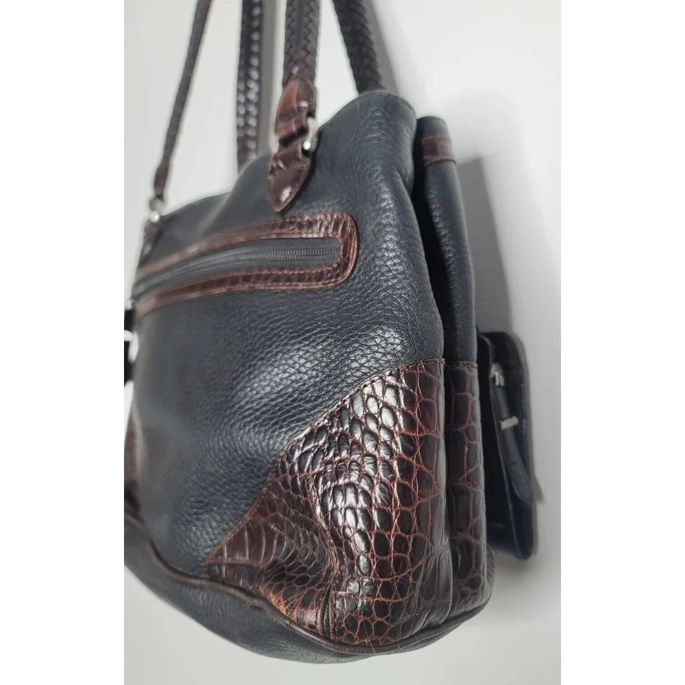 Brighton Black Pebbled Leather Purse Handbag Hobo 2 Compartments Heart w/Case
